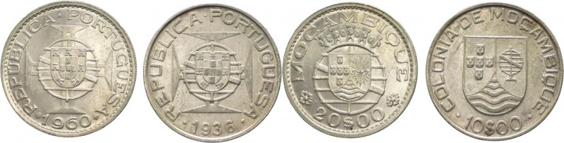 Mozambico - colonia portoghese - lotto di 2 monete da 10 escudos 1936 e 20 escud...