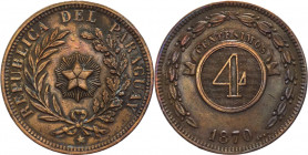 Paraguay - Repubblica (dal 1811) - 4 centesimi 1870 - KM# 4 - Cu
mBB 

Spedizione solo in Italia / Shipping only in Italy