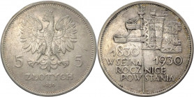 Polonia - prima repubblica (1918-1939) - 5 zloty 1930 " 100 anni dalla Sollevazione di Novembre" - Y# 19 - Ag - saggio ad ore 11 del D/
MB

Spedizi...