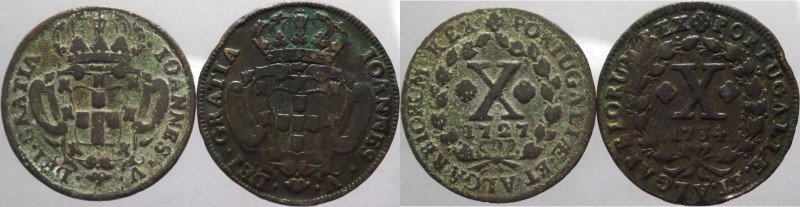 Portogallo - Giovanni V (1706-1750) - lotto di 2 monete da 10 reis 1727 e 1734 -...