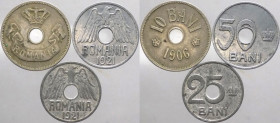 Romania - Carol I (1881-1914) e Ferdinando I (1914-1927) - lotto di 3 monete da 10, 25 e 50 bani, anni e metalli vari
mediamente mBB 

Spedizione s...