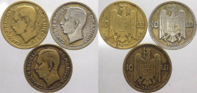 Romania - Carol II (1930-1940) - lotto di 3 monete da 10 lei 1930 - Ae di cui uno argentato
mediamente mBB 

Spedizione solo in Italia / Shipping o...