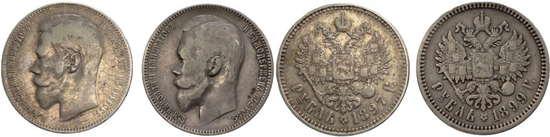 Russia - Nicola II (1895-1917) - lotto di 2 di due monete da 1 rublo 1897 e 1899...