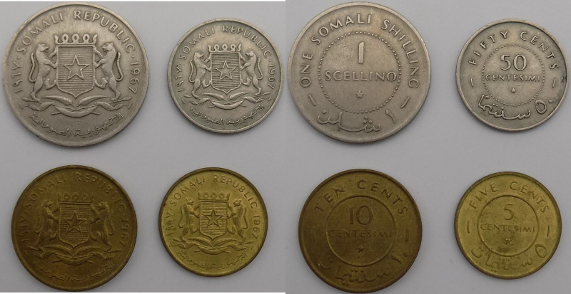 Somalia - repubblica (1960-1969) - lotto di 4 monete da 5,10, 50 centesimi e 1 s...