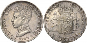 Spagna - Alfonso XIII (1886-1931) - 2 pesetas 1905 - KM# 725 - Ag 
mBB 

Spedizione solo in Italia / Shipping only in Italy