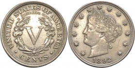 Stati Uniti d'America (dal 1776) - 5 centesimi 1892 "Liberty Nickel" - KM# 112 - Ni - tracce di lucidatura
mBB

Spedizione solo in Italia / Shippin...