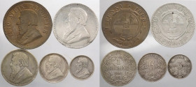Sudafrica - lotto da 5 pezzi così composto: 1 penny 1898, 3 pence 1896, 6 pence 1897, 1 shilling 1894, 2 shilling 1895 - Ag/Cu
mediamente mBB

Sped...