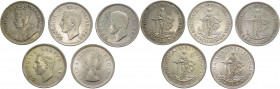 Sudafrica - Giorgio V (1911-1936), Giorgio VI (1936-1952), Elisabetta II (dal 1952) - lotto di 5 monete da 1 scellino, anni vari - Ag 
mediamente SPL...