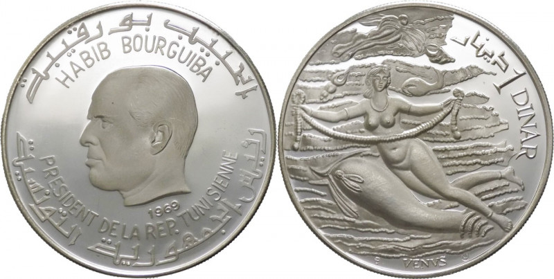 Tunisia - Habib Bourguiba presidente - 1 dinar 1969 serie "storia della Tunisia ...