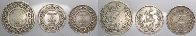 Tunisia - lotto di 3 monete composo da 2 pezzi da 1 franco (1892,1904) e 1 pezzo...