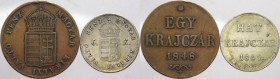Ungheria - guerra per l'indipendenza (1848-1849) - lotto di 2 monete da 1 e 6 kreutzer 1848 e 1849 - Cu e Mi
mediamente mBB 

Spedizione solo in It...