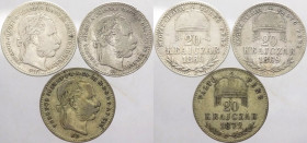 Ungheria - Francesco Giuseppe I (1848-1916) - lotto di 3 monete da 20 kreutzer , anni vari - Ag
mediamente qBB 

Spedizione solo in Italia / Shippi...