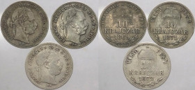 Ungheria - Francesco Giuseppe I (1848-1916) - lotto di 3 monete da 10 kreutzer , anni vari - Ag
mediamente qBB 

Spedizione solo in Italia / Shippi...