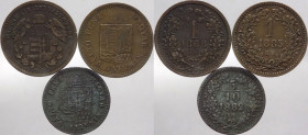 Ungheria - Francesco Giuseppe I (1848-1916) - lotto di 3 monete di cui 2 da 1 kreutzer (1868 e 1885) e 1 da 5/10 di kreutzer 1882 - Ae 
mediamente BB...