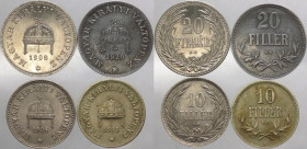 Ungheria - Francesco Giuseppe I (1848-1916) e Carlo (1916-1918) - lotto di 4 monete da 20 e 10 filler, anni e metalli vari
mediamente qSPL

Spedizi...