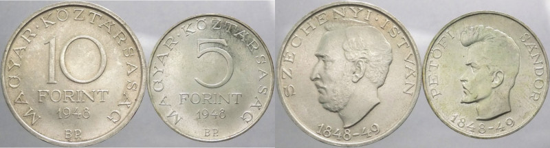 Ungheria - repubblica (1946-1949) - lotto di 2 monete da 5 e 10 fiorini 1948 - A...