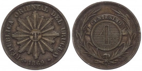 Uruguay - repubblica orientale (dal 1825) - 1 centesimo 1869 - KM# 11 - Cu
BB

Spedizione solo in Italia / Shipping only in Italy