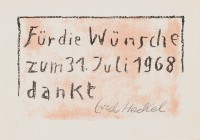 Heckel, Erich (Deutschland, 1883-1970) Dankeskarte 1968 

 Heckel, Erich 
Döbeln 1883 – 1970 Radolfzell am Bodensee 
 
Dankeskarte zum Geburtstag...