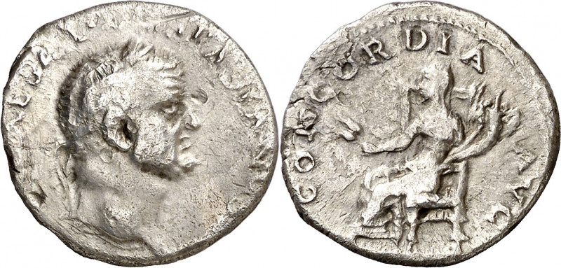(69-71 d.C.). Vespasiano. ¿Tarraco?. Denario. Inédita. Limadura en canto. 3,41 g...