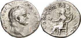 (69-71 d.C.). Vespasiano. ¿Tarraco?. Denario. Inédita. Limadura en canto. 3,41 g. (MBC-).