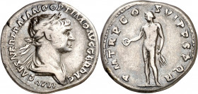 (116 d.C.). Trajano. Denario. (Spink 3149) (S. 276) (RIC. 347). 3,33 g. MBC-.