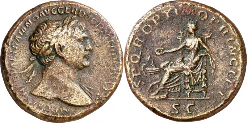 (107 d.C.). Trajano. Sestercio. (Spink 3199) (Co. 485) (RIC. 515). 26,08 g. MBC-...