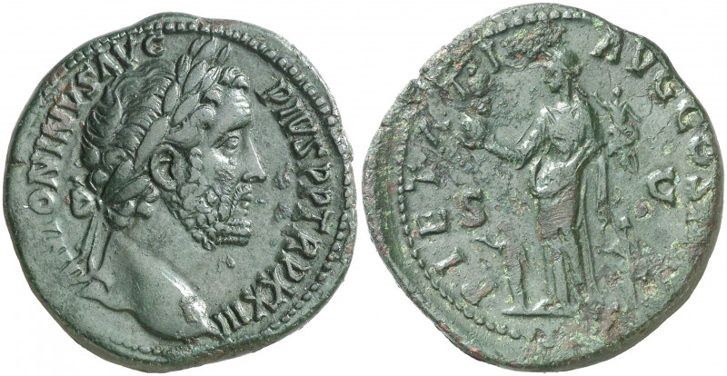 (159-160 d.C.). Antonino pío. Sestercio. (Spink 4205) (Co. 621) (RIC. 1031). Ras...