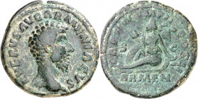 (164 d.C.). Lucio Vero. As. (Spink 5407) (Co. 9) (RIC. 1364). Pátina verde. 10,74 g. MBC.