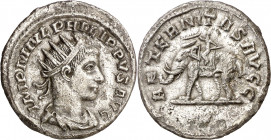 (247 d.C.). Filipo II. Antoniniano. (Spink falta) (S. 5 var) (RIC. 246Aa var). Híbrida, con reverso correspondiente a Filipo I y acuñada en Antioquía....