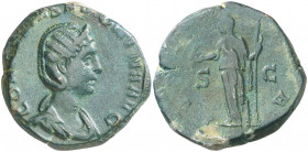 (256-260 d.C.). Salonina. Sestercio. (Spink 10679) (Co. 62) (RIC. 46). Pátina verde. Rara. 21,63 g. MBC+/MBC.