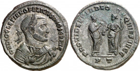 (305-307 d.C.). Diocleciano. Ticinum. Follis. (Spink 12931) (Co. 426) (RIC. 57 var). Incisión en reverso. 8,57 g. EBC-.