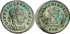 (307-309 d.C.). Constancio I, Cloro. Treveri. Follis. (Spink 16420) (Co. 179) (RIC. 789). Acuñada bajo Constantino I. 4,94 g. EBC+.