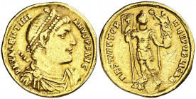 (367 d.C.). Valentiniano I. Antioquía. Sólido. (Spink 19270) (Co. 28) (RIC. 2a). Perforación reparada. Sirvió como joya. 4,30 g. (MBC-).