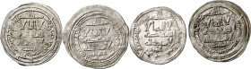 Califato. AH 345, 347, 348 y 349. Abderrahman III. Medina Azzahra. (V. 428, 441, 443 y 444). 4 dirhems, todos con distinta fecha. MBC-.