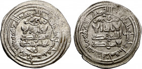 Califato. AH 353. Al-Hakem II. Medina Azzahra. Dirhem. (V. 451). 2 ejemplares con distintos adornos, uno con resto de soldadura central apenas percept...
