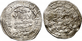 Califato. AH 357. Al-Hakem II. Medina Azzahra. Dirhem. (V. 458). 2 ejemplares con distintos adornos. (Fro. 63 y 97). MBC-/MBC.