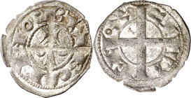Alfons I (1162-1196). Barcelona. Diner. (Cru.V.S. 296 var) (Cru.C.G. 2100c). Vellón rico. 0,72 g. MBC+.