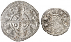 Alfons I (1162-1196). Barcelona. Diner y òbol. (Cru.V.S. 296 var y 297) (Cru.C.G. 2100c y 2101). 2 monedas. MBC/MBC+.