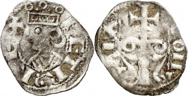 Pere I (1196-1213). Zaragoza. Óbolo jaqués. (Cru.V.S. 303) (Cru.C.G. 2117). Muy rara. 0,38 g. MBC-.