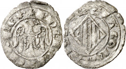 Pere II (1276-1285). Sicília. Doble diner. (Cru.V.S. 329) (Cru.C.G. 2146) (MIR. 176). Leve grieta. Rara. 0,79 g. MBC.