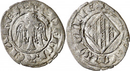 Pere II (1276-1285). Sicília. Diner. (Cru.V.S. 330) (Cru.C.G. 2147) (MIR. 177). Rara. 0,40 g. MBC.