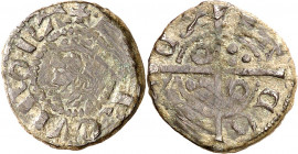 Jaume II (1291-1327). Barcelona. Òbol. (Cru.V.S. 343) (Cru.C.G. 2165). Peso elevado y cospel grueso. Rayitas. 1,06 g. MBC-.