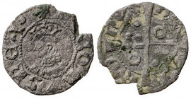 Jaume II (1291-1327). Barcelona. Òbol. (Cru.V.S. 349.1) (Cru.C.G. 2167a). Letras A y U latinas. Cospel faltado. Escasa. 0,37 g. (MBC-).