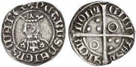 Pere III (1336-1387). Barcelona. Croat. (Cru.V.S. falta) (Badia 287) (Cru.C.G. falta). Flores de seis pétalos y cruz en el vestido. Letras góticas exc...