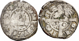 Pere III (1336-1387). Barcelona. Diner. (Cru.V.S. 420.1 var) (Cru.C.G. 2235 var). Leyenda de anverso retrógrada. Letras A y U latinas. Rara. 1,10 g. B...