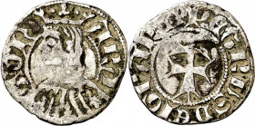 Pere III (1336-1387). Zaragoza. Dinero jaqués. (Cru.V.S. 463.1) (Cru.C.G. 2276a). Manchitas. Muy rara. 1,07 g. MBC-.