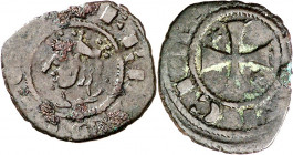 Frederic III de Sicília (1296-1337). Sicília. Diner. (Cru.V.S. 583) (Cru.C.G. 2567e) (MIR. 185). Escasa. 0,75 g. BC+.