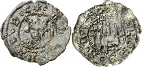 Alfons IV (1416-1458). Nàpols. Diner. (Cru.V.S. 906) (Cru.C.G. 2947a) (MIR. 60/1). Mínima perforación. 0,48 g. MBC-.