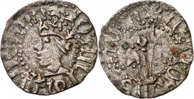 Joan II (1458-1479). Girona. Diner rocabertí. (Cru.V.S. 951.3 var) (Cru.C.G. 2990a). Ligera doble acuñación en reverso. Bella. Escasa así. 0,72 g. EBC...