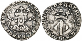 Joan II (1458-1479). València. Ral. (Cru.V.S. 966.3) (Cru.C.G. 3003b). Busto de Alfonso IV. Recortada. Ex Áureo 20/04/2005, nº 221. 2,99 g. MBC-/MBC....